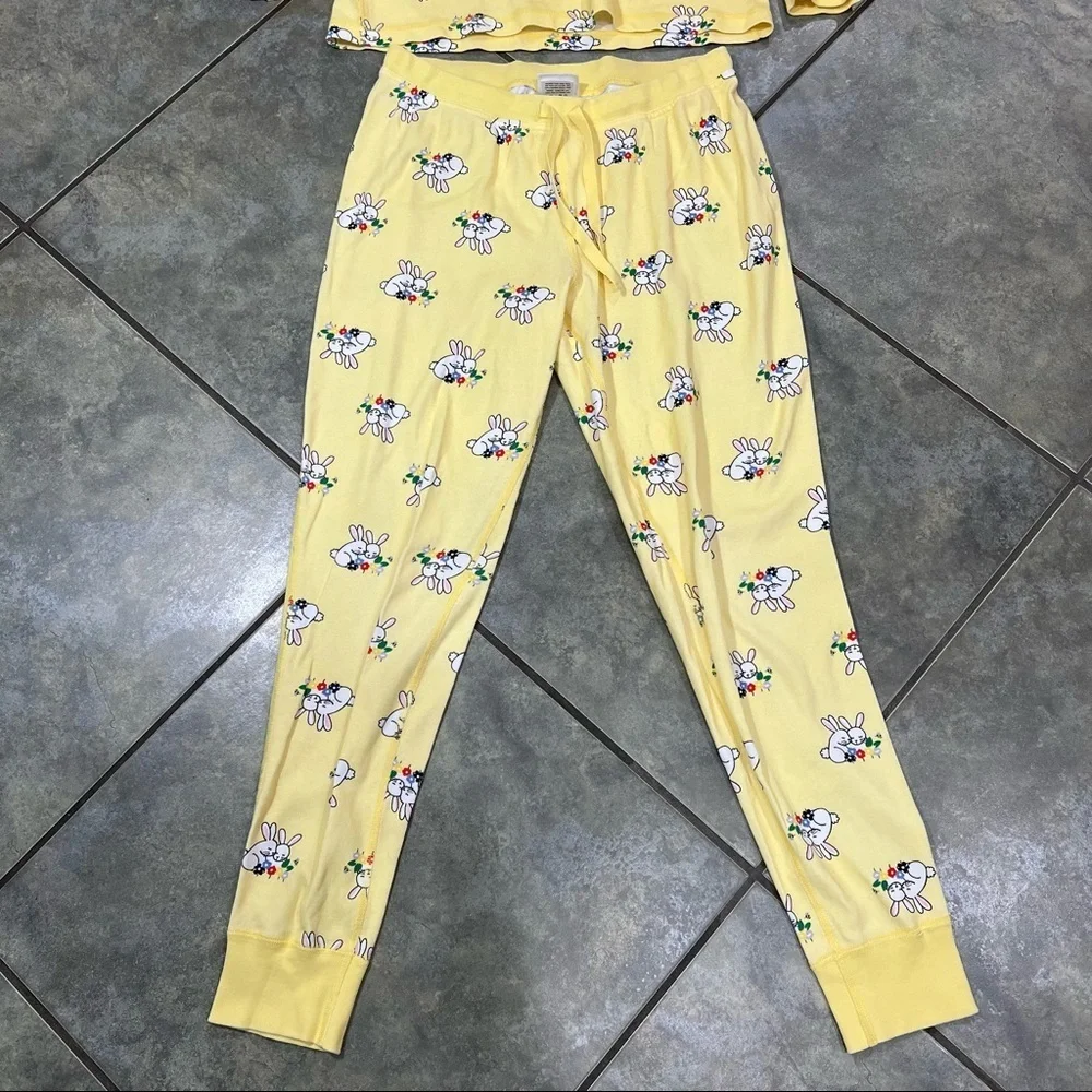 Hanna Andersson Pajama PJ Set Bunnys Girls Sz M Yellow Rabbits Cotton Comfy EUC